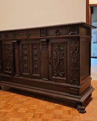 Credenza Antica Neorinascimento Noce Intagliato
