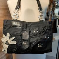 Tote bag Fornarina in denim nero