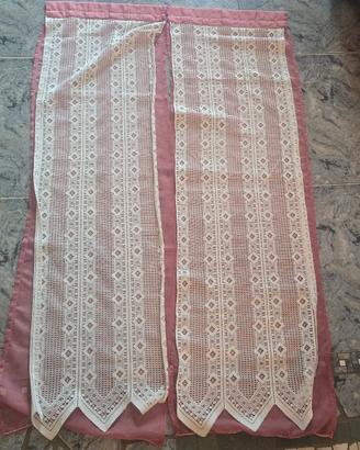Tende pizzo bianco e rosa 40x142 cm