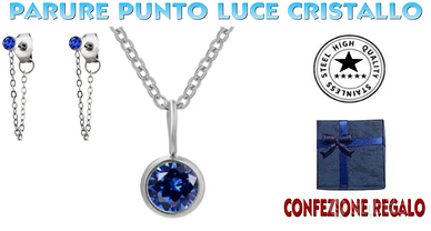 Parure collana orecchini punto luce cristallo blue