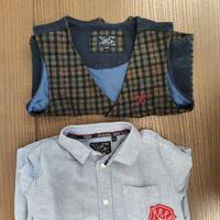 Completo 3 4 anni camicia jeans e gilet scozzese