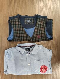 Completo 3 4 anni camicia jeans e gilet scozzese