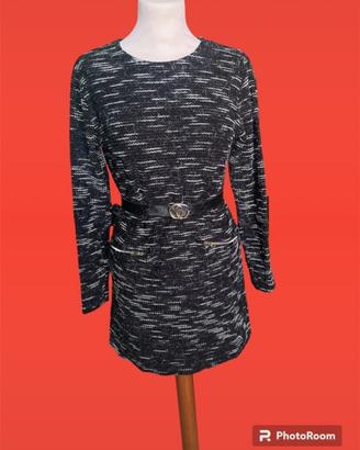 Abito medio a maniche lunghe casual bianco e nero