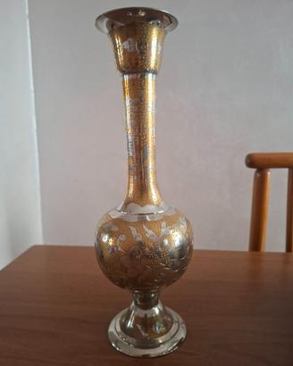 Vaso Vintage Indiano in Ottone Inciso Bicolore