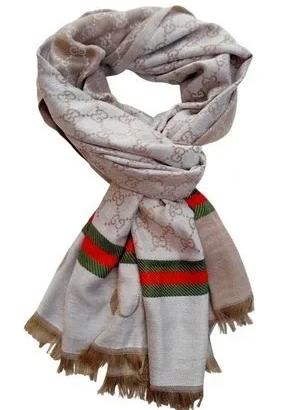 GUCCI Unisex GG Muster Beige Schal Scarf Wool Silk