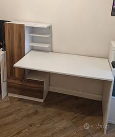 Scrivania con libreria integrata Bianco/Noce