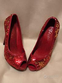 Scarpe rosse con paillettes tacco 12cm