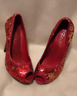 Scarpe rosse con paillettes tacco 12cm
