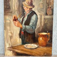 Quadro vintage -Anziano Con Pipa- dipinto a olio