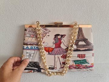 Borsa Clutch catena inserti in perle