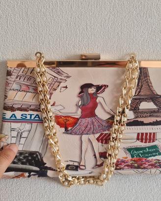 Borsa Clutch catena inserti in perle