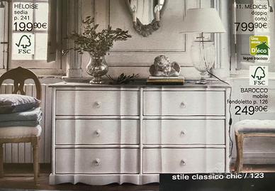 Cassettiera in legno a 6 cassetti shabby chic