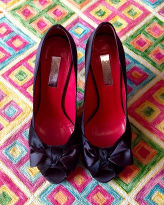 Décolleté open toe Zara nere in raso con fiocco