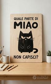 Quadretto legno Gatto "Miao" Arredo casa