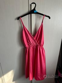 Vestito corto rosa in raso