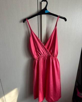 Vestito corto rosa in raso
