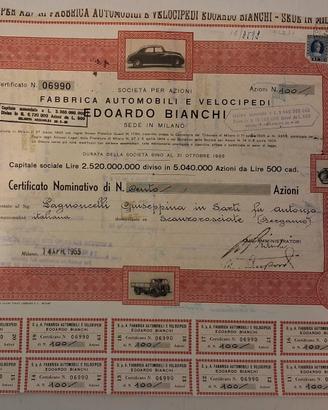 TITOLO AZIONARIO EDOARDO BIANCHI APRILE 1955