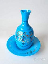 Servizio da notte in vetro opalino turchese blu