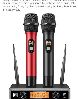 Microfoni radio wireless rosso e nero in metallo