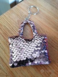 Portachiavi Borsa paillettes color oro rosa