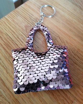 Portachiavi Borsa paillettes color oro rosa