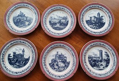 Serie 6 piatti Castelli feudali Savoia