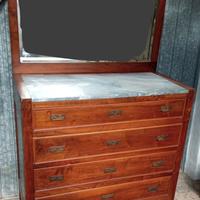 Cassettiera legno specchio marmo grigio vintage