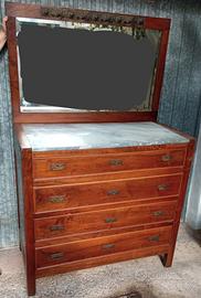 Cassettiera legno specchio marmo grigio vintage