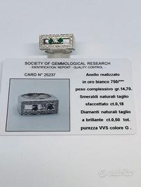 anello oro 18kt con smeraldi 0.18 brillanti 0.50