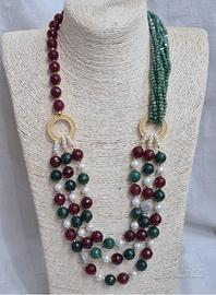 Collana artiginale in pietra e cristalli