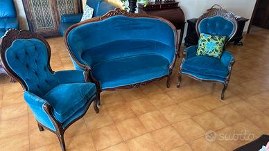 Divano e poltrone vintage in stile + 4 sedie