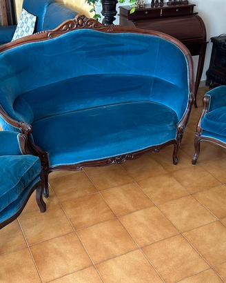 Divano e poltrone vintage in stile + 4 sedie