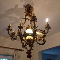 Lampadario 800 francese autentico in bronzo dorato