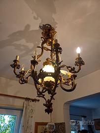 Lampadario 800 francese autentico in bronzo dorato