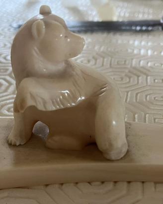 Scultura Vintage Orso e Cani Husky Stile Inuit
