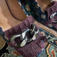 Scarpe decollete scamosciate blu viola tacco