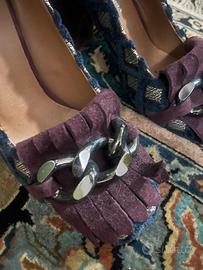 Scarpe decollete scamosciate blu viola tacco