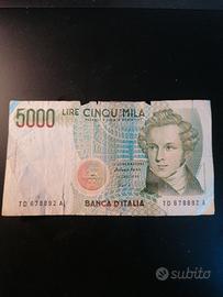 Banconota usata 5000 lire Bellini