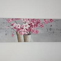 Quadro moderno su tela 150x50 - Fiori Rosa e Grigi