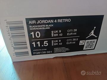 Air Jordan 4 Retro Black/White  n. 44