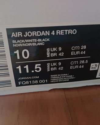Air Jordan 4 Retro Black/White  n. 44