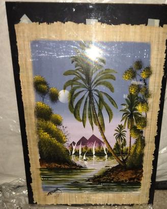 Quadro  su papiro con paesaggio egiziano