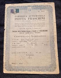 Certificato nominativo Fabbrica Automoboli Isotta 