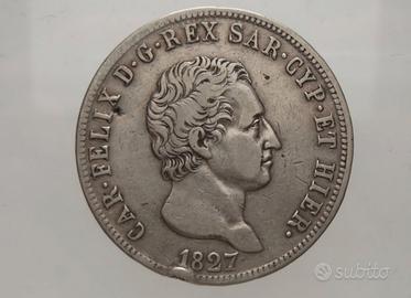 Moneta 5 lire 1827  Carlo Felice  Argento 