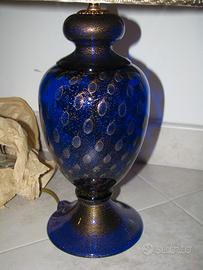 Lampada in vetro di Murano blu con scaglie d'oro