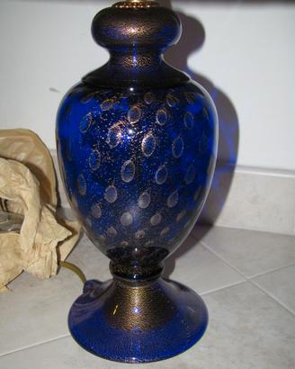 Lampada in vetro di Murano blu con scaglie d'oro