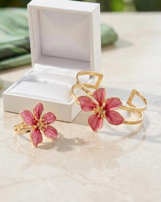 Parure bracciale e anello fiore rosa placato oro