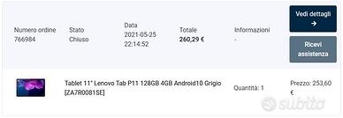 Tablet Android Lenovo Tab P11  4GB / 128GB Grigio