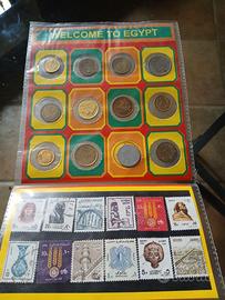 Egitto, set di monete e francobolli usati