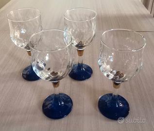 4 Calici Vintage Vetro e Blu Cobalto Dettagli Oro